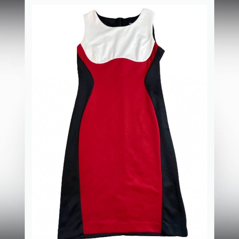 RN studios Chic Black and Red Color block  Structured sleeveless  Dress